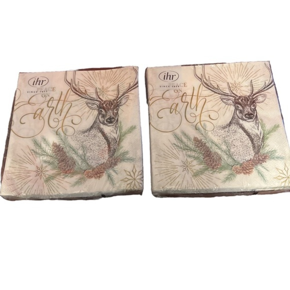 Paper Guest Towel‎ Peace On Earth Holiday Christmas Napkin Deer X2 IHR 3-Ply